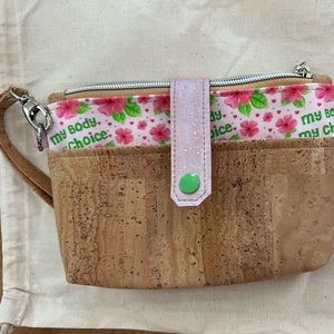 Tan Cork Wristlet Pink Green My Body My Choice
